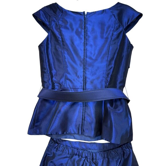 Alfred Angelo Peplum Evening Blouse & Skirt Set Size 4 Midnight Royal Blue Belte - Picture 14 of 16